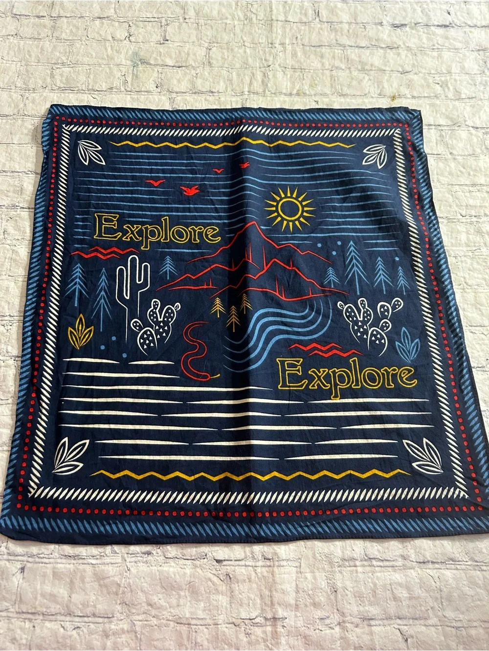 LOT OF (2) 100% COTTON MULTI COLORED SQUARE HANDKERCHIEF STYLE SCARVES BOHEMIAN